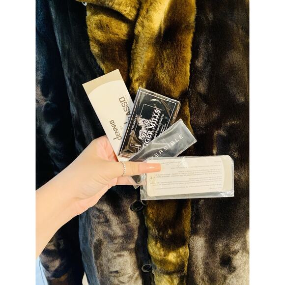 Dennis Basso Reversible Faux Fur Coat Women’s 2X Brown Hooded Long Jacket NWT - Picture 5 of 7